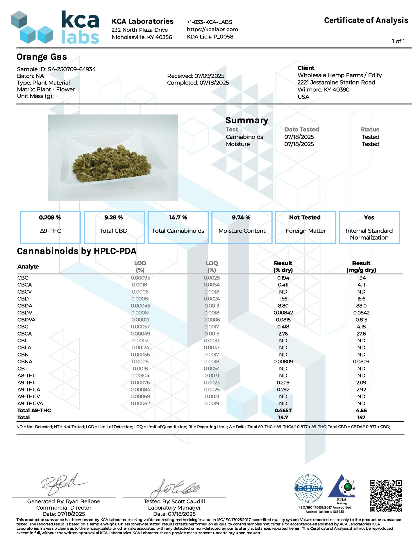 Orange Gas hemp flower