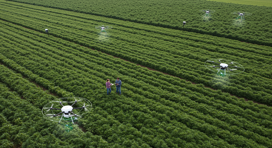 Modern farming equipment in an organic hemp cultivation field