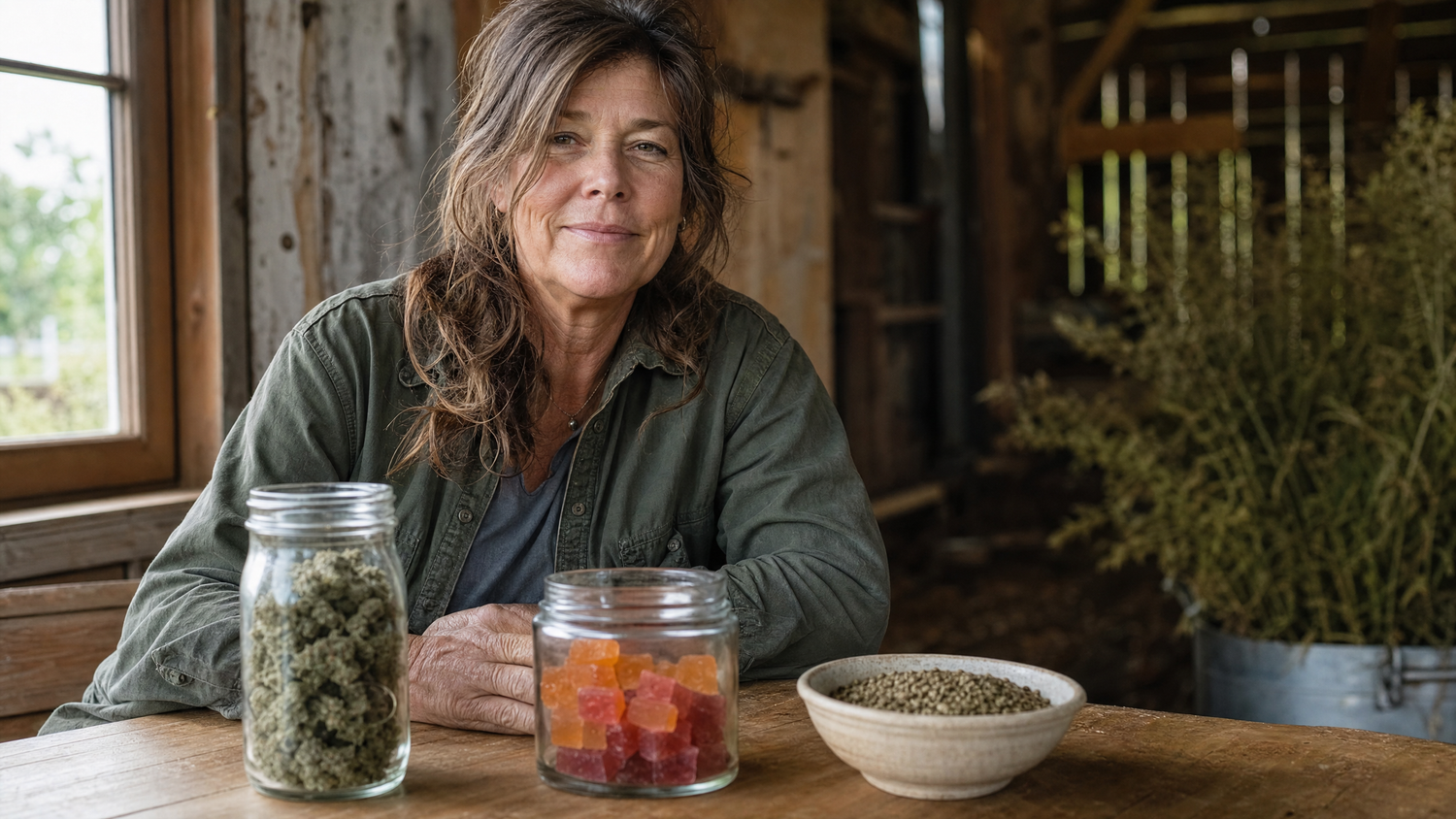 A person adding a daily dose of CBD oil to morning coffee at a sunlit kitchen counter