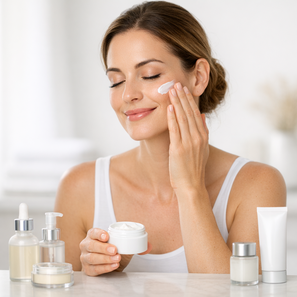 CBD-infused skincare products arranged on spa setting