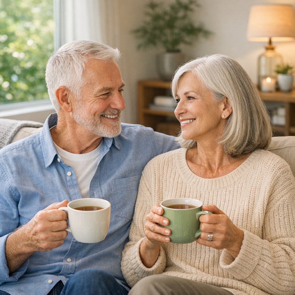 Senior adult holding CBD tincture with wellness products nearby