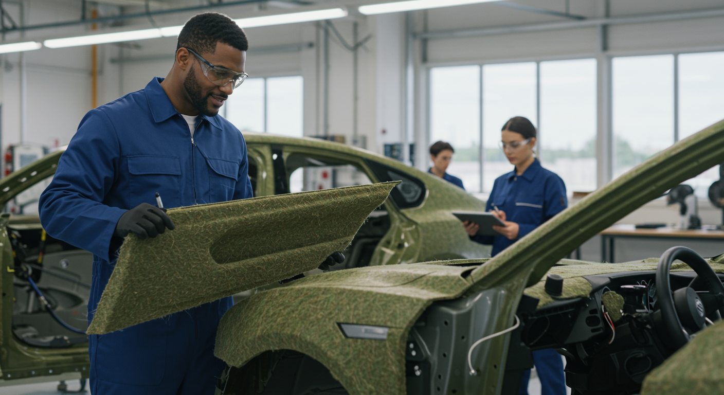 Hemp fiber reinforced composite automotive material sample