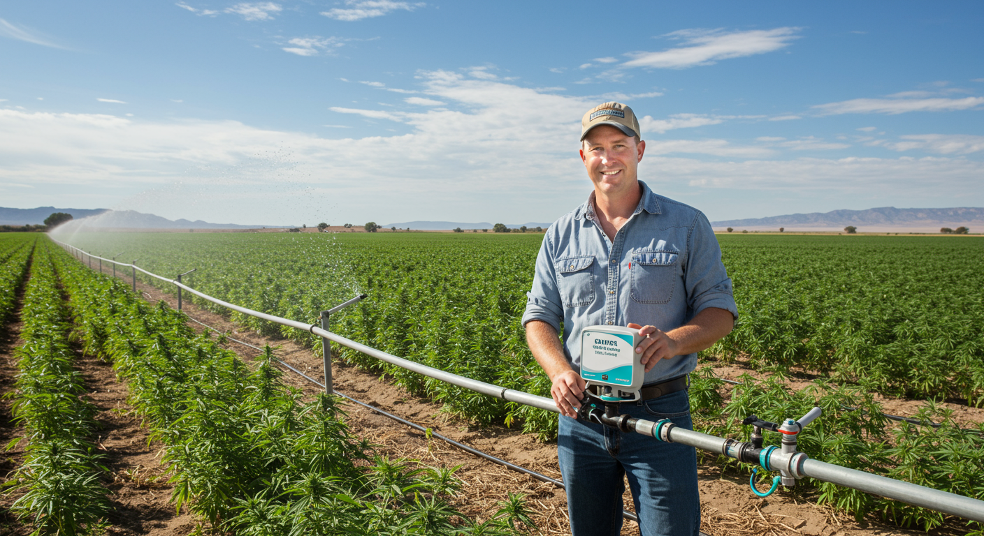 Irrigated hemp field demonstrating water-efficient growing methods