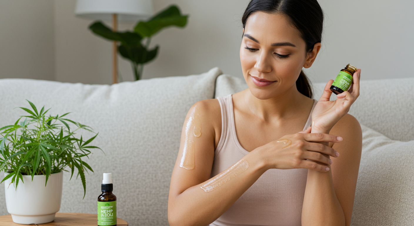 Hemp oil bottle with dropper next to fresh green hemp leaves