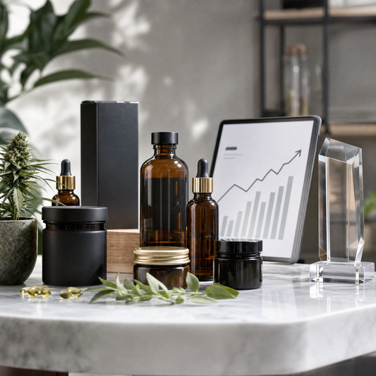 Premium CBD brand product display representing successful hemp brand growth and market performance in 2026