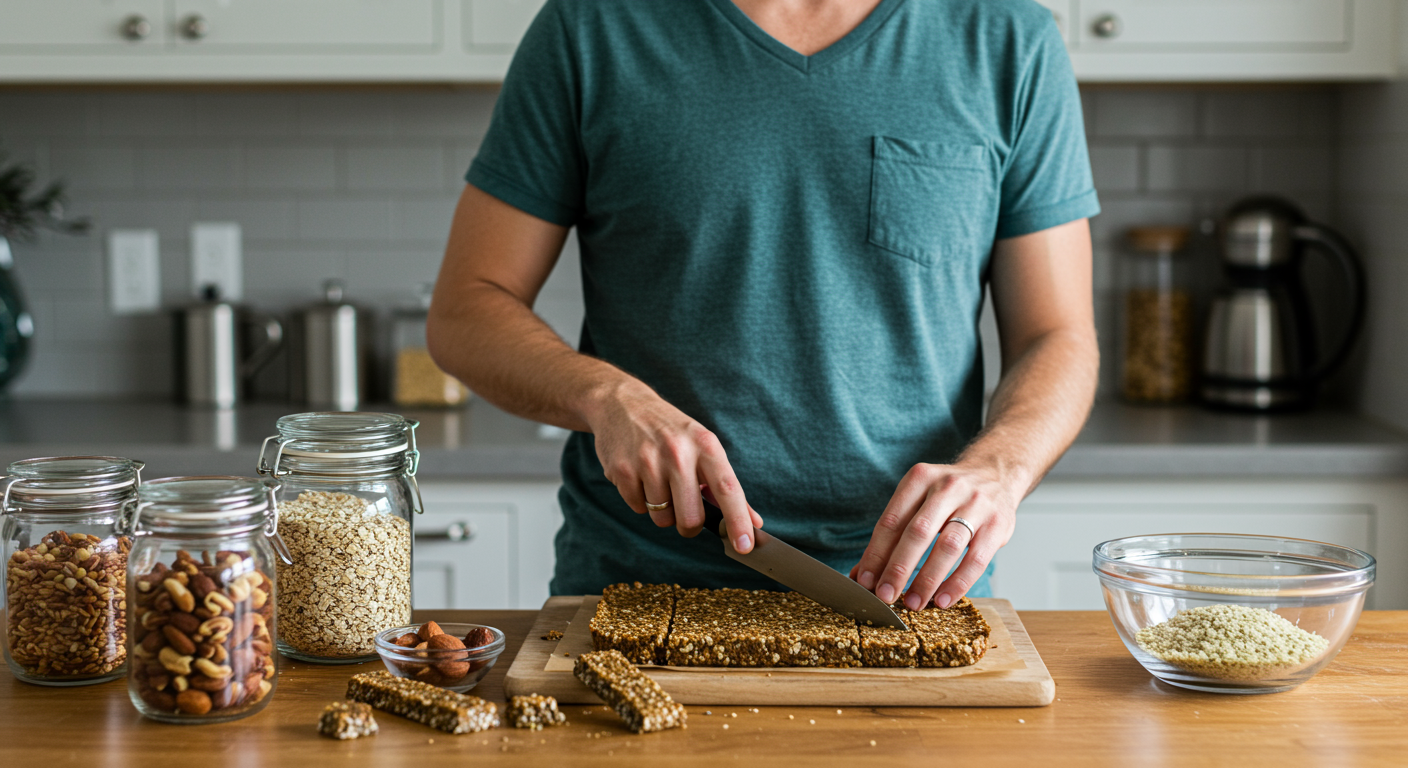 Homemade hemp protein bars stacked on parchment paper