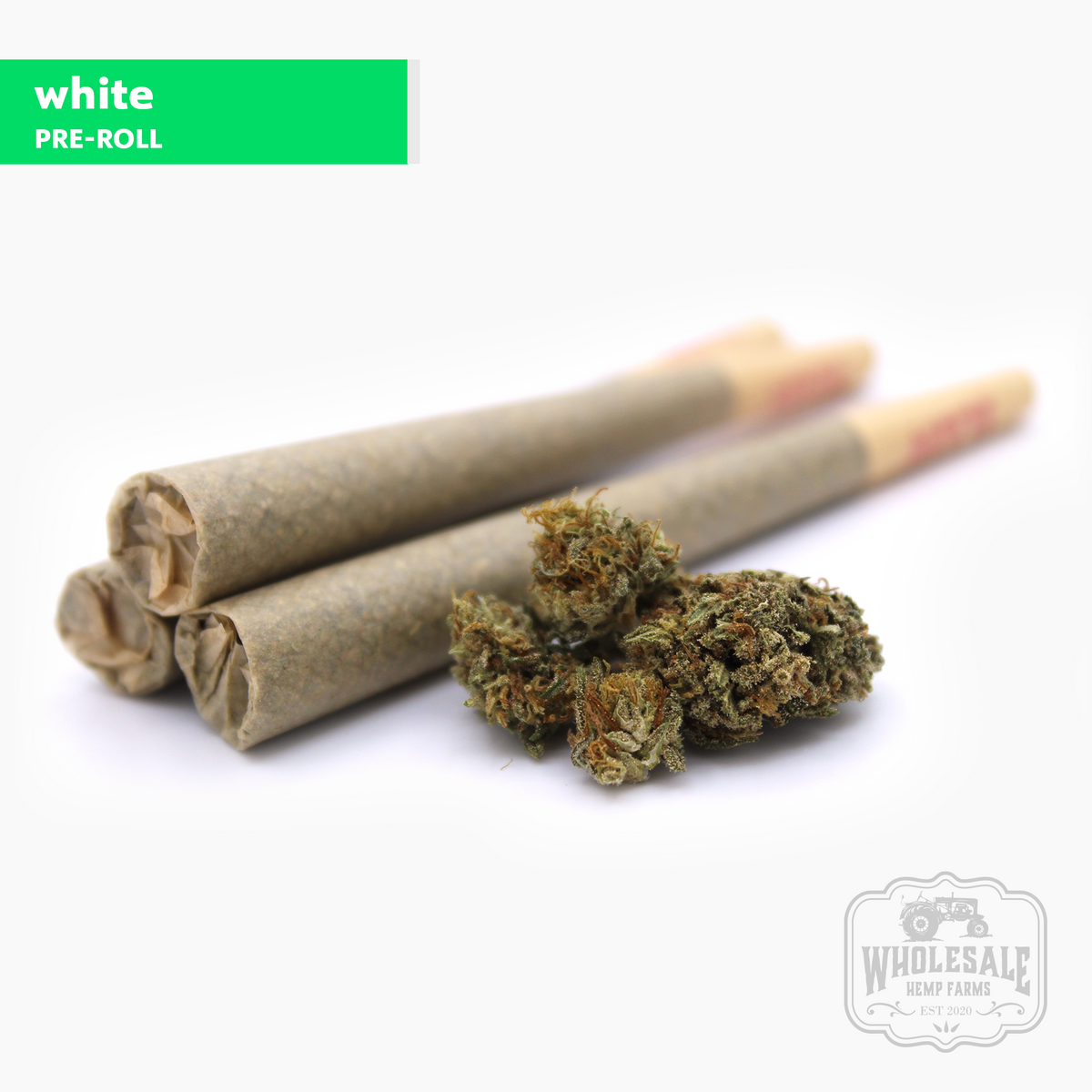 CBG White 1g hemp pre-roll, king size, hand-rolled with Kentucky CBG flower grown organically