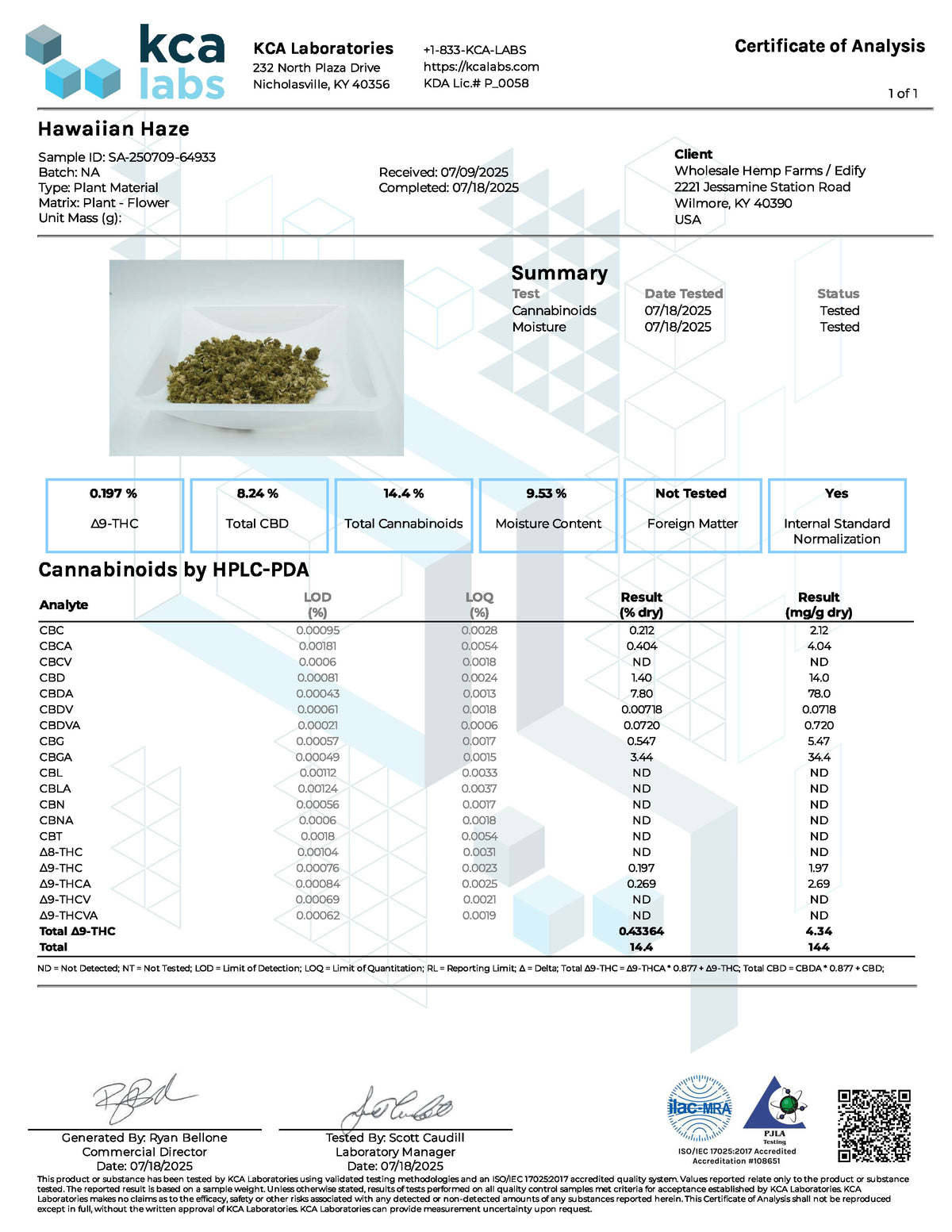 Hawaiian Haze Sativa 1g Hemp Pre-Roll - Full Size