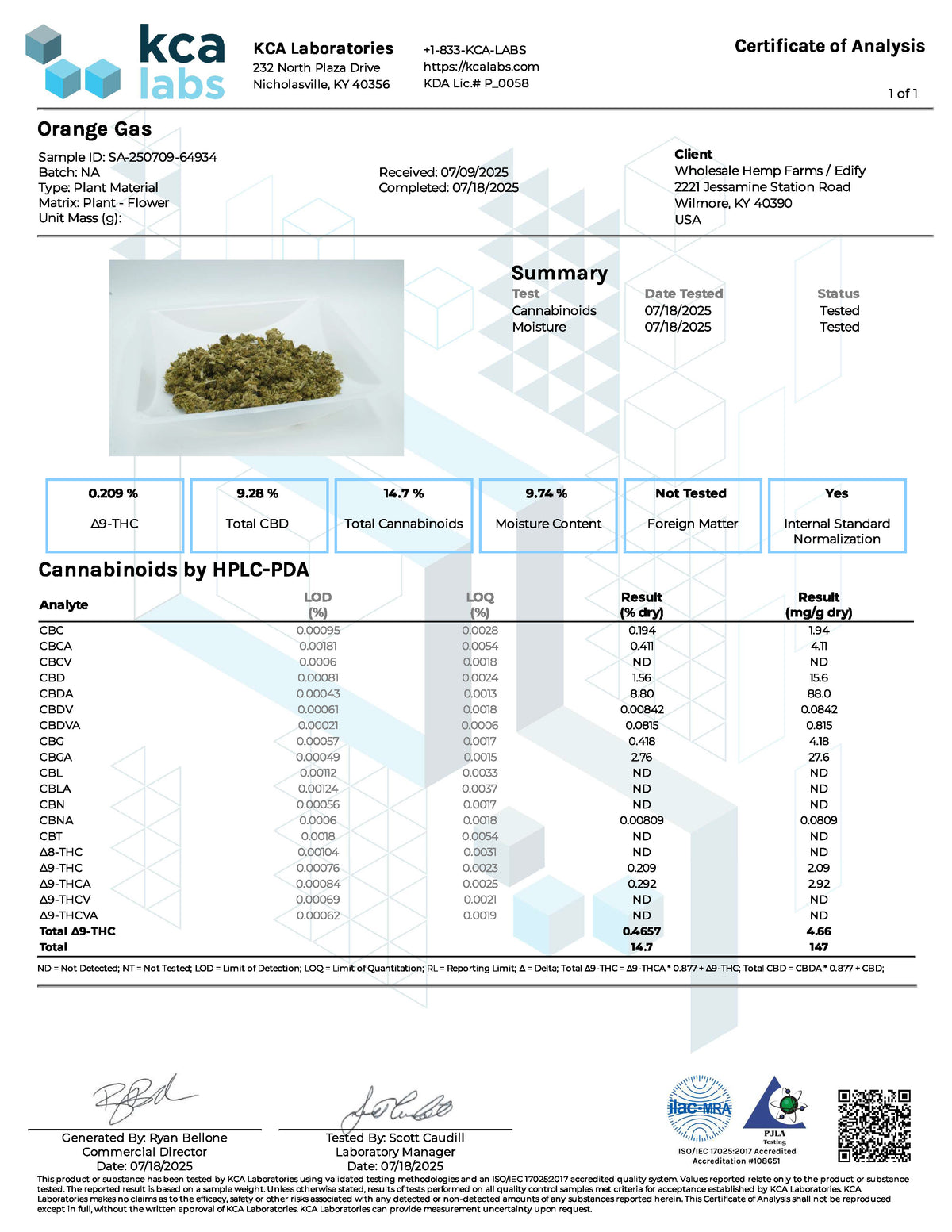 Orange Gas hemp flower