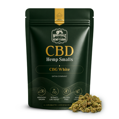 CBD Hemp Flower Smalls — CBG White sativa dominant pouch by Wholesale Hemp Farms, Kentucky grown and third-party lab tested