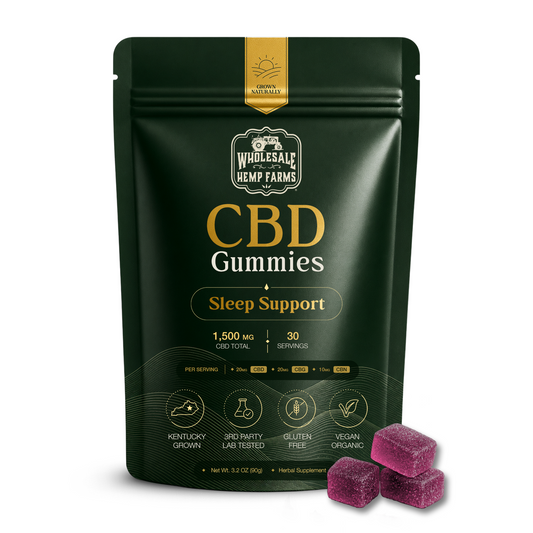 CBG CBN CBD gummies for sleep — Sleep Support 1,500mg hemp gummies from Wholesale Hemp Farms, third-party lab tested