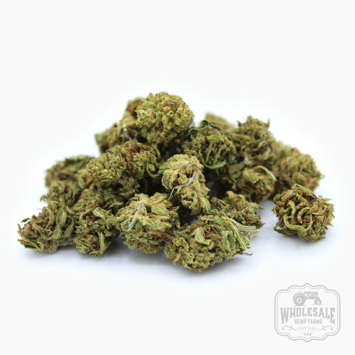 Green Goddess hemp flower smalls — earthy herbal indica buds at a lower price per gram