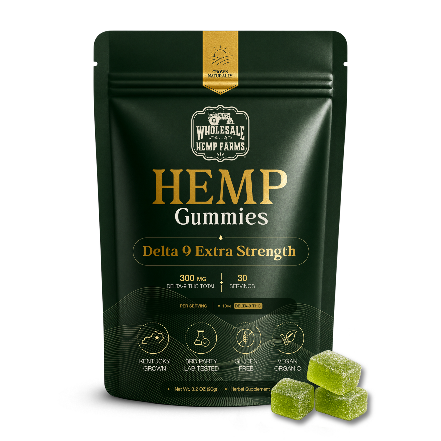 THC gummies Delta 9 10mg — Extra Strength hemp gummies from Wholesale Hemp Farms, Kentucky grown and third-party lab tested