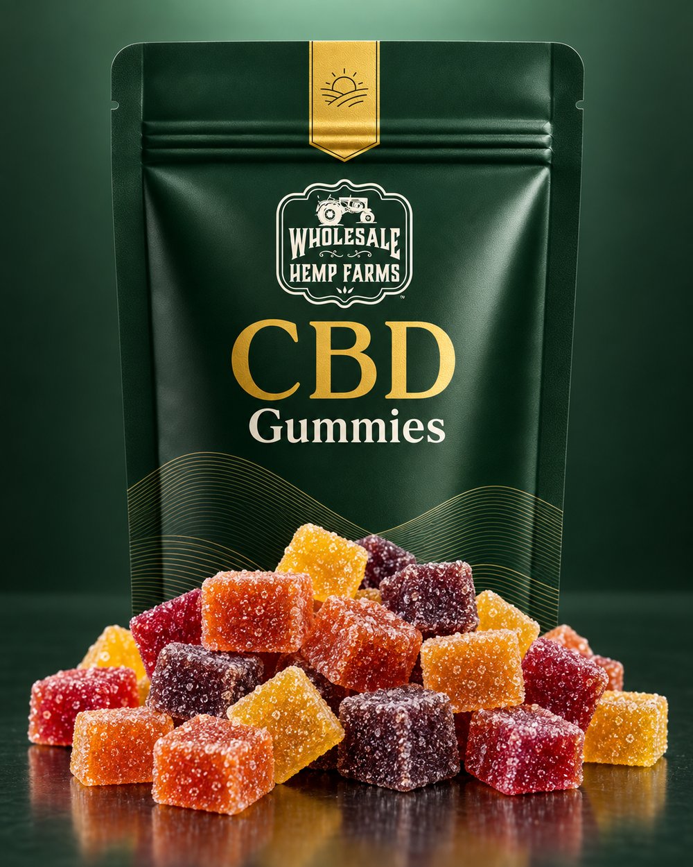Hemp derived CBD gummies pouch from Wholesale Hemp Farms