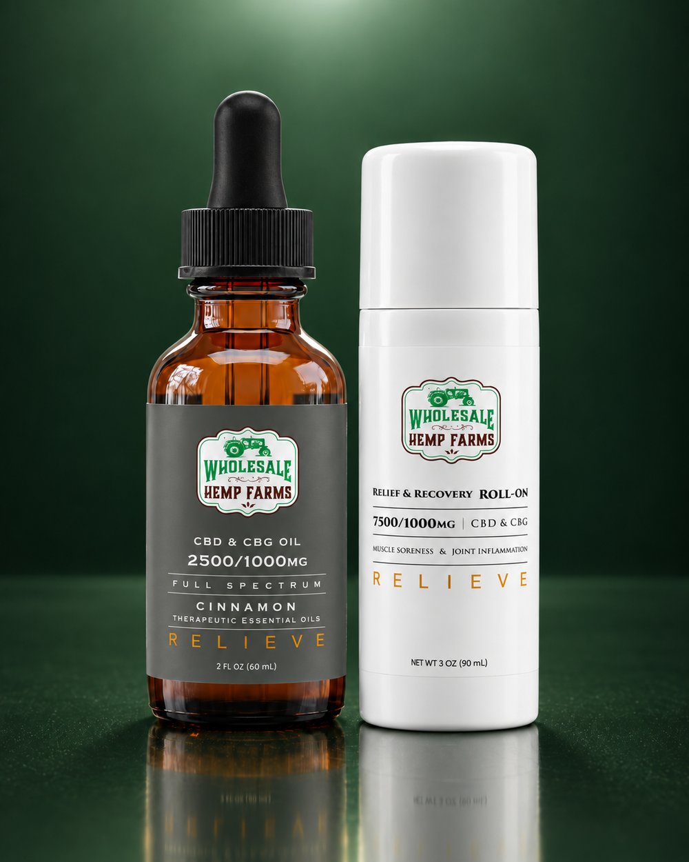 CBD oil tincture and CBD roll-on from Wholesale Hemp Farms